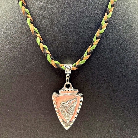 Handmade Braided Suede Wolf Arrowhead Pendant Necklace! - Picture 2 of 5